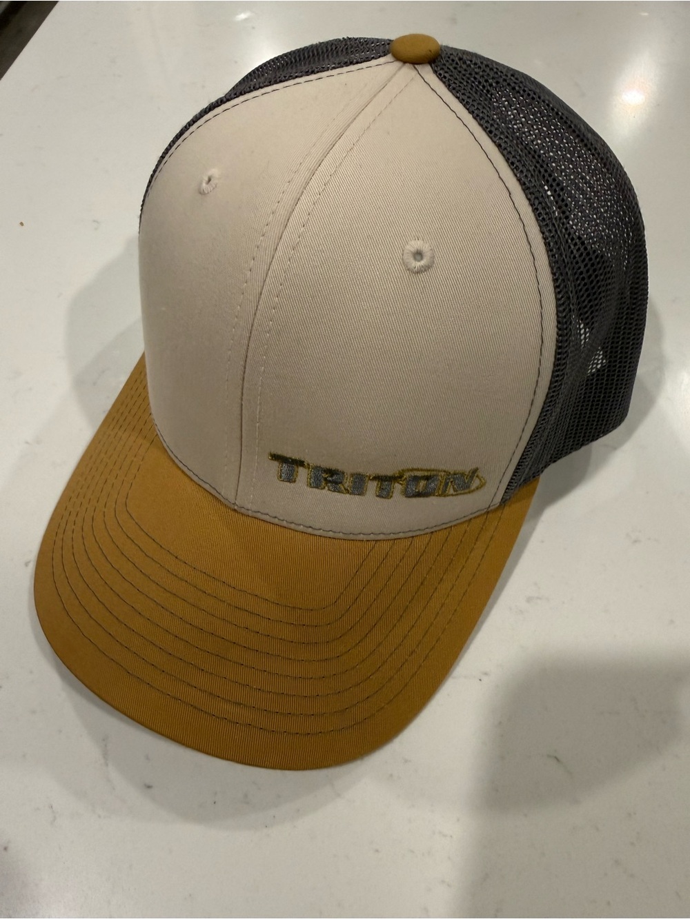 Triton Two-Tone Trucker Cap in Tan, Cream & Gray Richardson brand hat